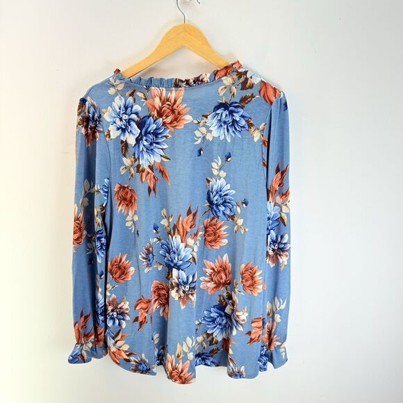 NEW DEAR SCARLETT Women's L Lizzy Long Sleeve Floral V-Neck Blouse - Picture 2 of 12